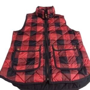 J.Crew Women’s S Excursion Quilted Down Vest Red Navy Buffalo Plaid Puffer NICE